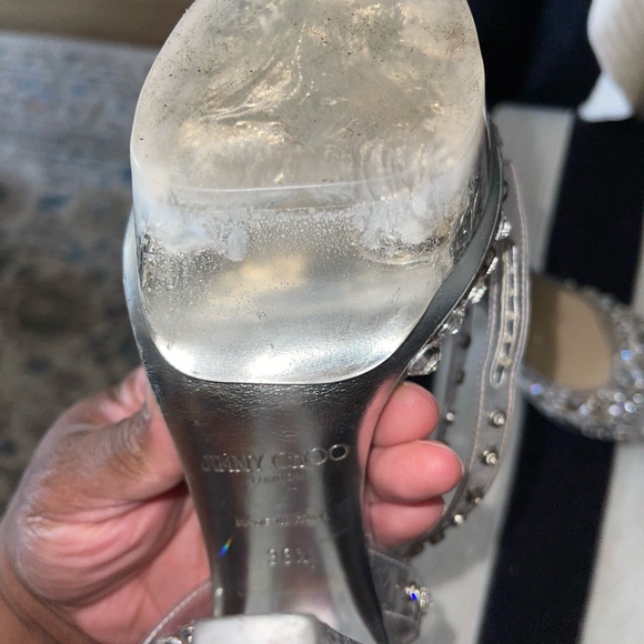 Jimmy Choo Silver Embellished Women's Lucite Platform Sandals Size 38.5 - Picture 5 of 7